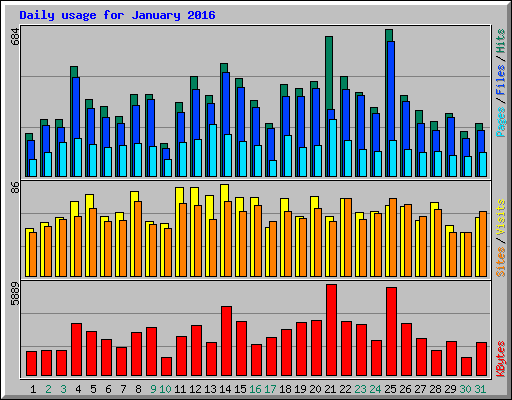 Daily usage for January 2016